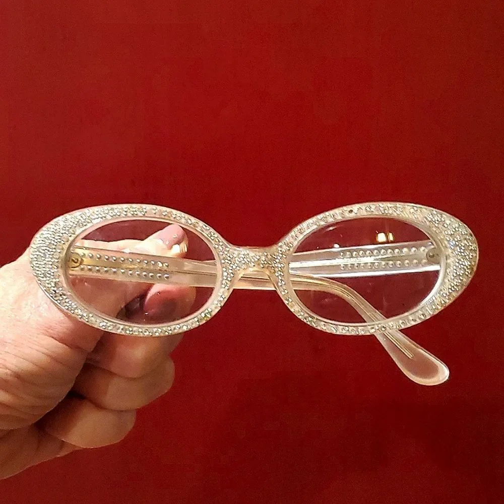 Vintage Cat Eye Rhinestone Glass from the 1950's 60's, By L. EVARD TWE FRANCE.